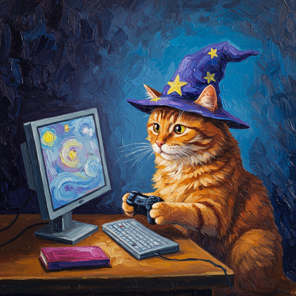 Cute Cat with a Wizard Hat