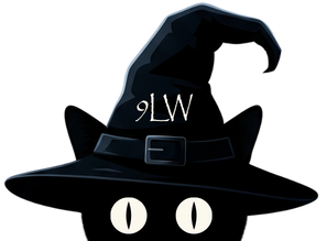 Black cat with black with 9LW letters peaking at you